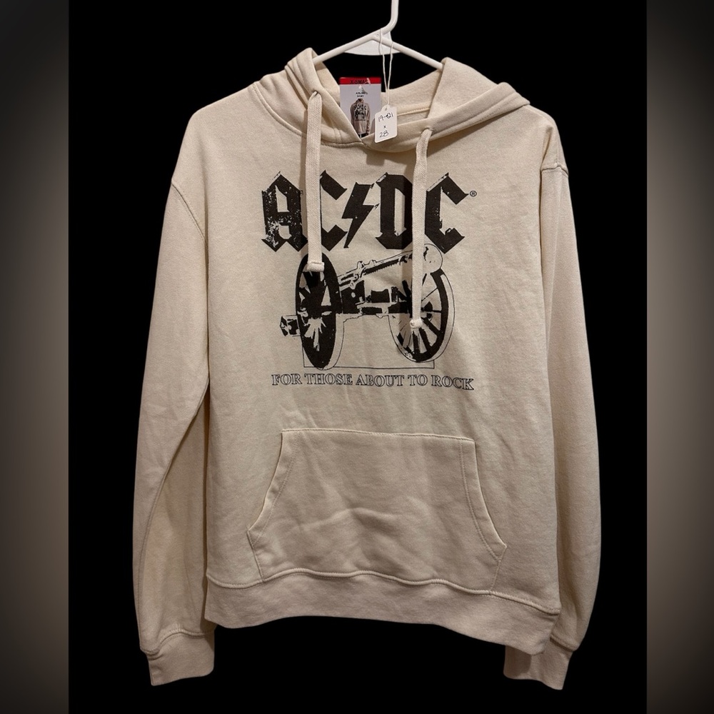 AC/DC Beige Hoodie with Black Cannon Graphic